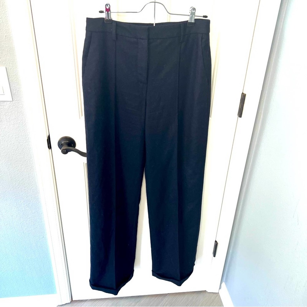Boden navy blue wool blend, pleated and cuffed trousers, Size 8L